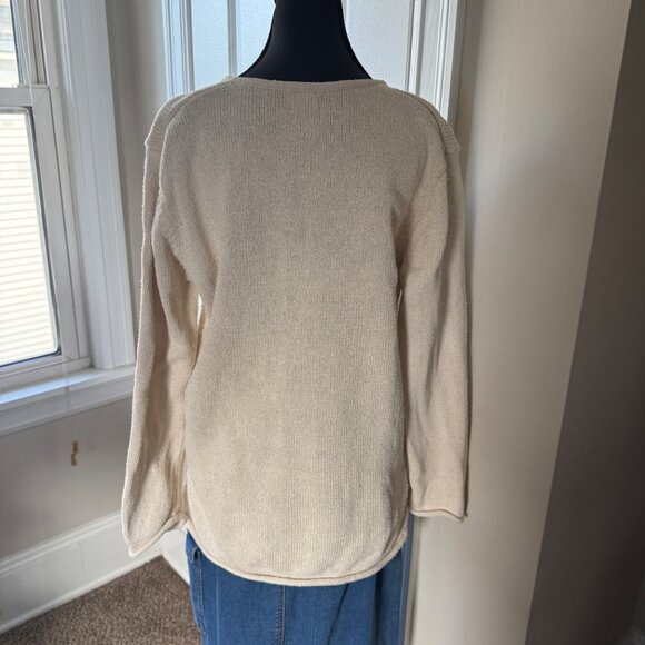 L.L. Bean Chunky Oversized Beige V-Neck Sweater Silk & Cotton Size XL - Picture 5 of 6